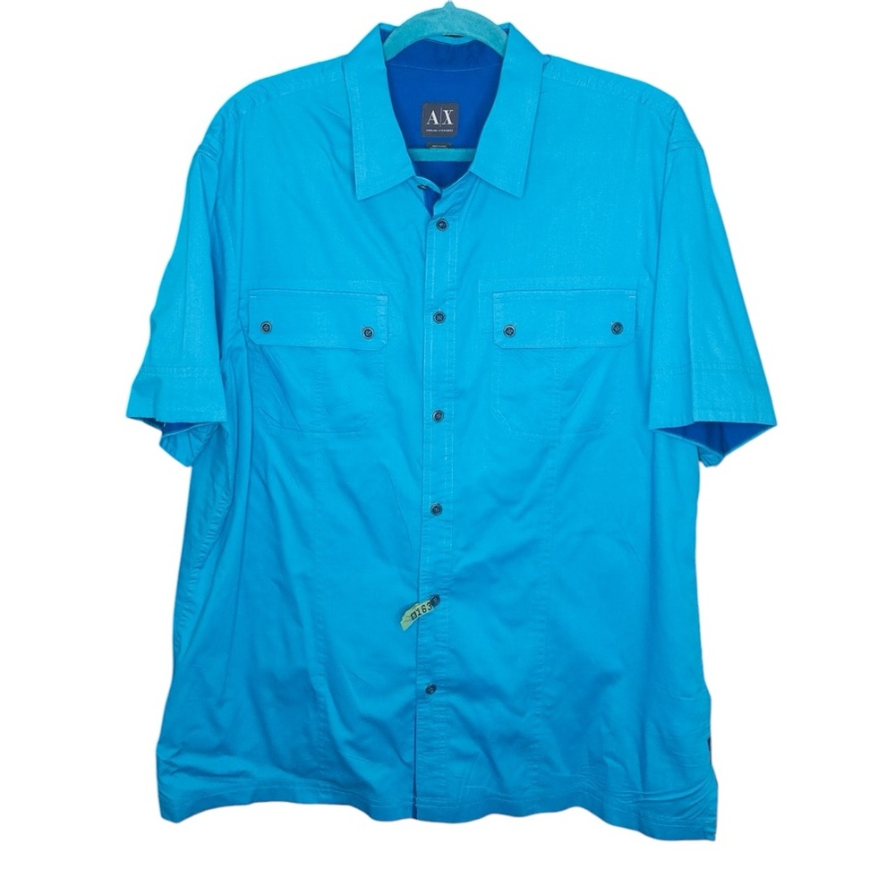 A|X Armani Exchange Shirt Men’s XL Blue Button Up Short Sleeve 100% Cotton Solid